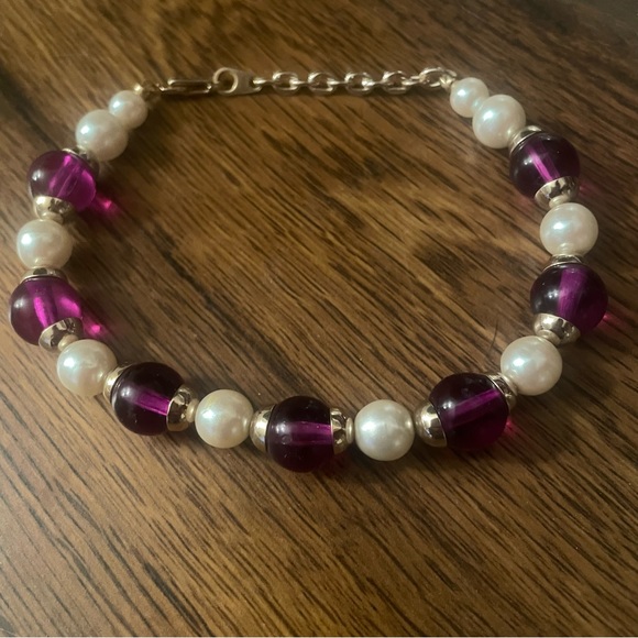 Marvella Purple, Pearl, and Gold Bracelet. 8.5” - Picture 2 of 4